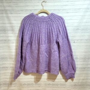 ZASFI BLINGS LIGHT PURPLE OVERSIZE RIBBON OPEN BACK SWEATER, SZ MEDUM
